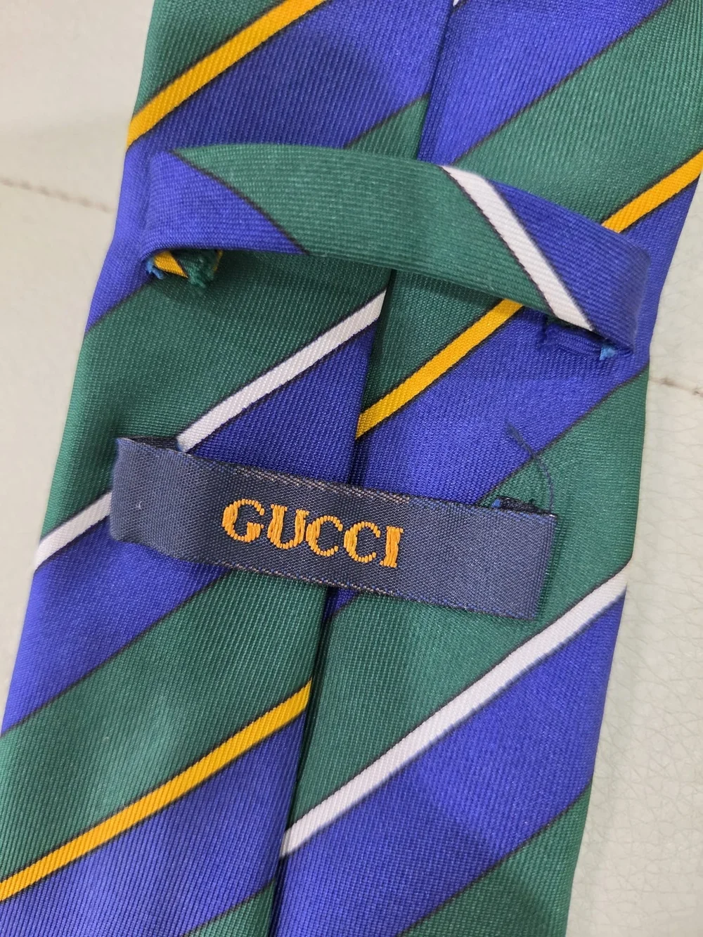 Gucci Green, Blue & Yellow Striped Silk Tie